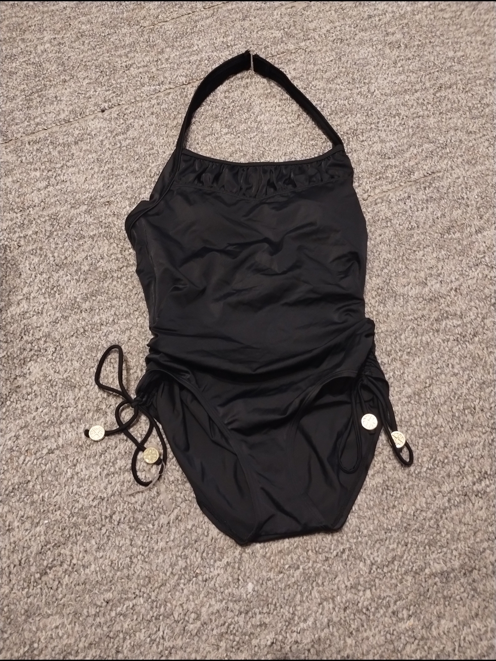 Jaclyn Smith Black Halter One-Piece Swimsuit with Side Ties